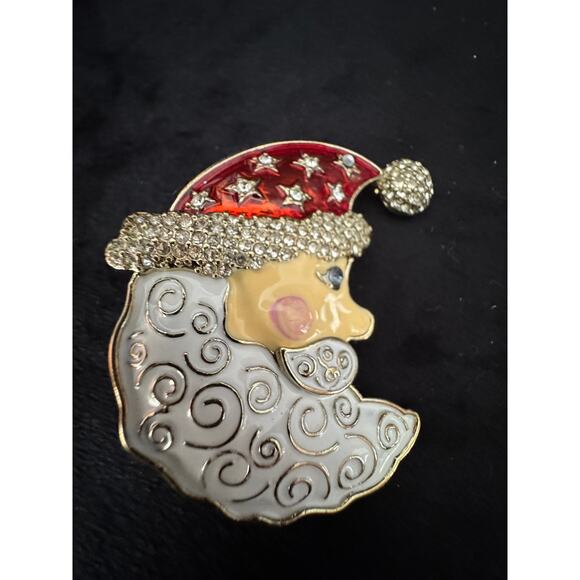 Vintage Napier Santa Christmas Brooch 2” Enamel & Rhinestones CP112 - Picture 2 of 3